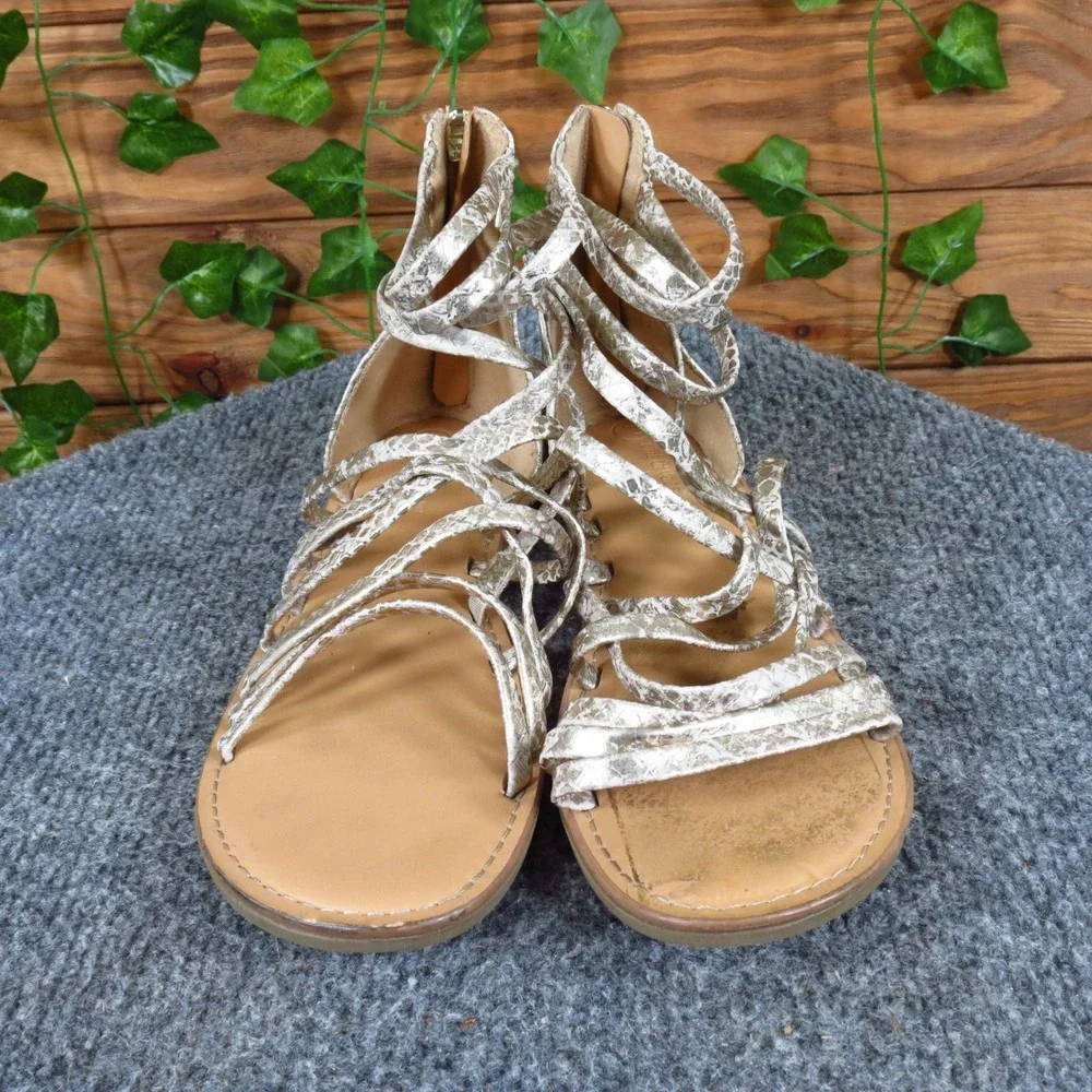 Cat & Jack Dion Girls Gladiator Sandals Size 2 Faux Gold Snakeskin Ankle Strap